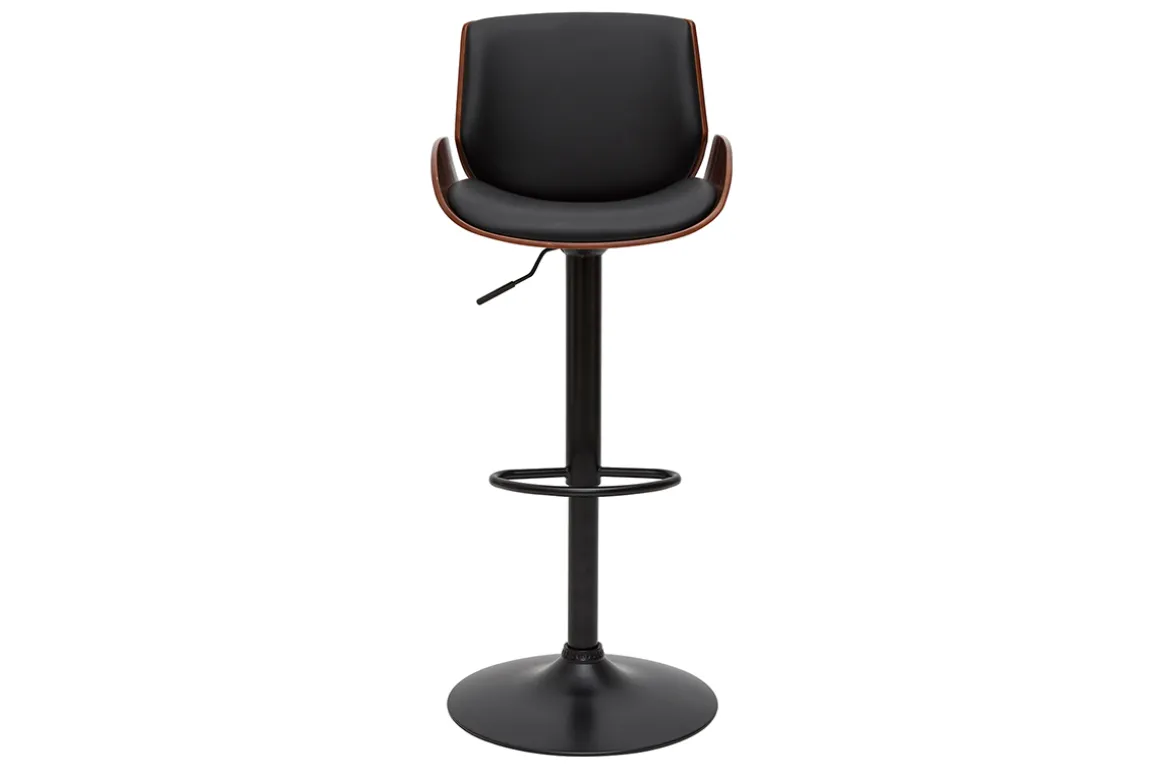 Fashion Miliboo Taburete de cocina regulable negro con madera oscura VESPER