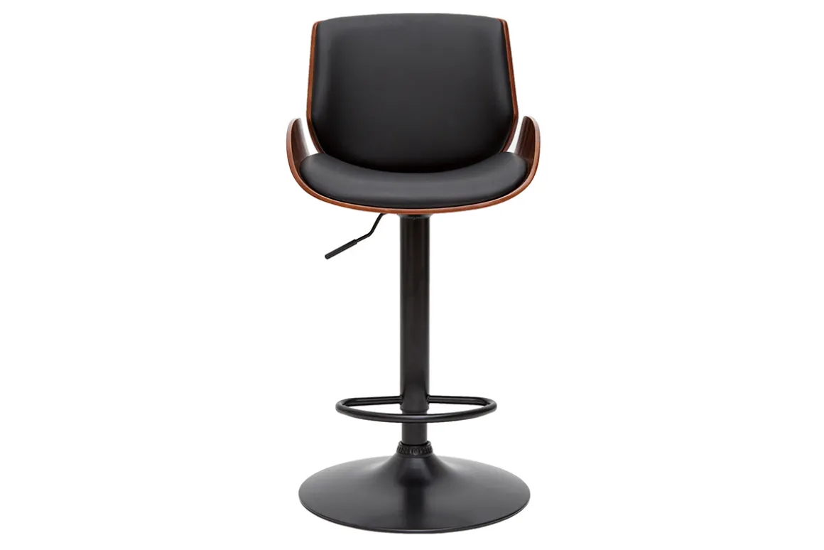 Fashion Miliboo Taburete de cocina regulable negro con madera oscura VESPER