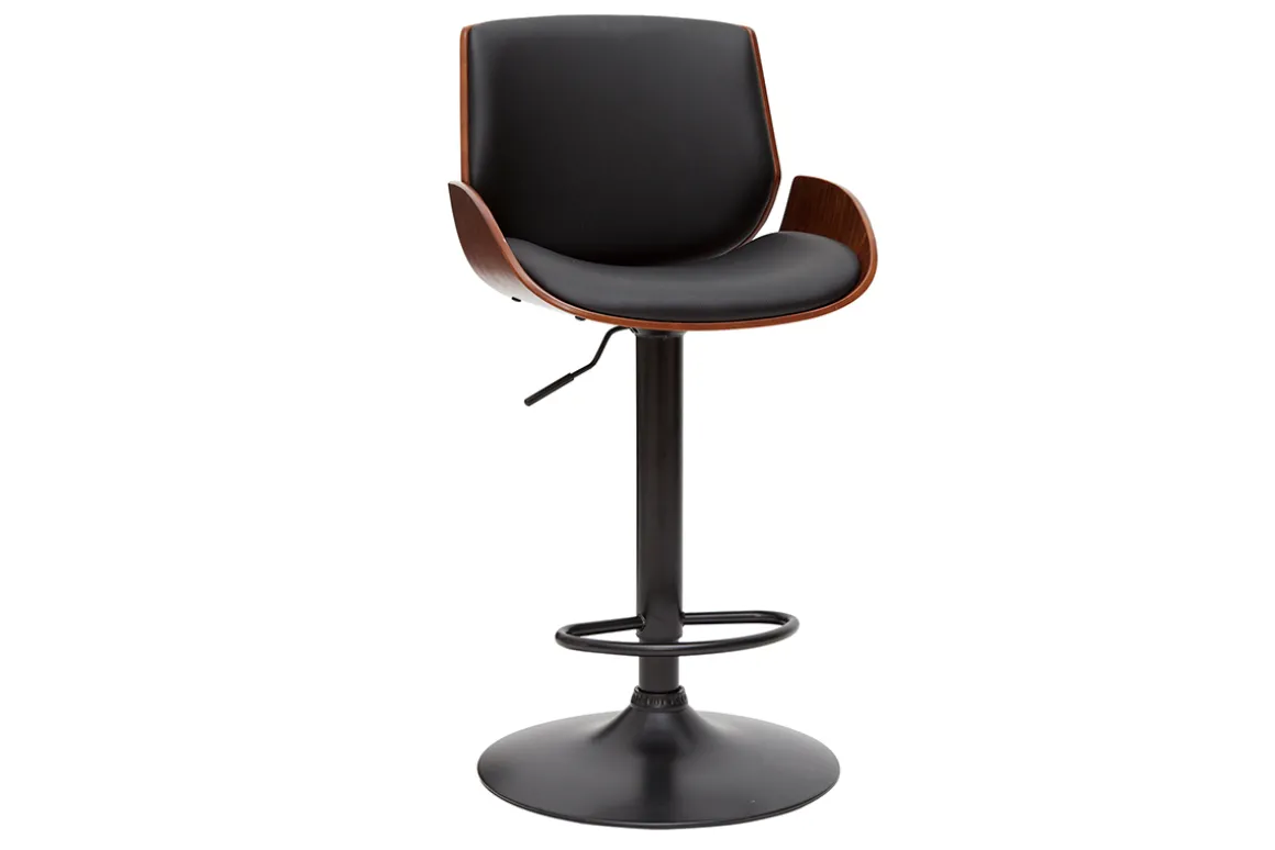 Fashion Miliboo Taburete de cocina regulable negro con madera oscura VESPER