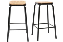 Discount Miliboo Taburete industrial negro y madera oscura 65 cm lote de 2 MEMPHIS