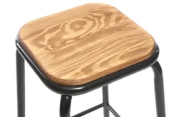 Discount Miliboo Taburete industrial negro y madera oscura 65 cm lote de 2 MEMPHIS