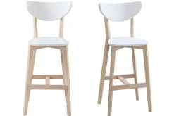 Fashion Miliboo Taburete nórdico blanco y madera 65cm lote de 2 LEENA