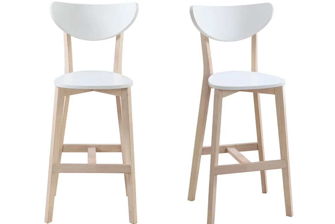 Fashion Miliboo Taburete nórdico blanco y madera 65cm lote de 2 LEENA