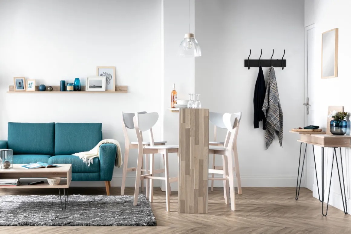 Fashion Miliboo Taburete nórdico blanco y madera 65cm lote de 2 LEENA