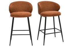 Hot Miliboo Taburetes altos de diseño de terciopelo texturizado color tierra quemada y metal negro (juego de 2) ROSALIE