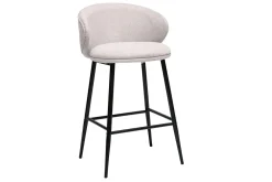 New Miliboo Taburetes de bar de diseño en tela de terciopelo texturizado beige y metal negro (juego de 2) ROSALIE