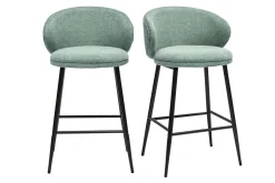 Shop Miliboo Taburetes de bar de diseño en tela efecto terciopelo texturizado celadón y metal negro (juego de 2) ROSALIE