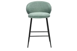 Shop Miliboo Taburetes de bar de diseño en tela efecto terciopelo texturizado celadón y metal negro (juego de 2) ROSALIE