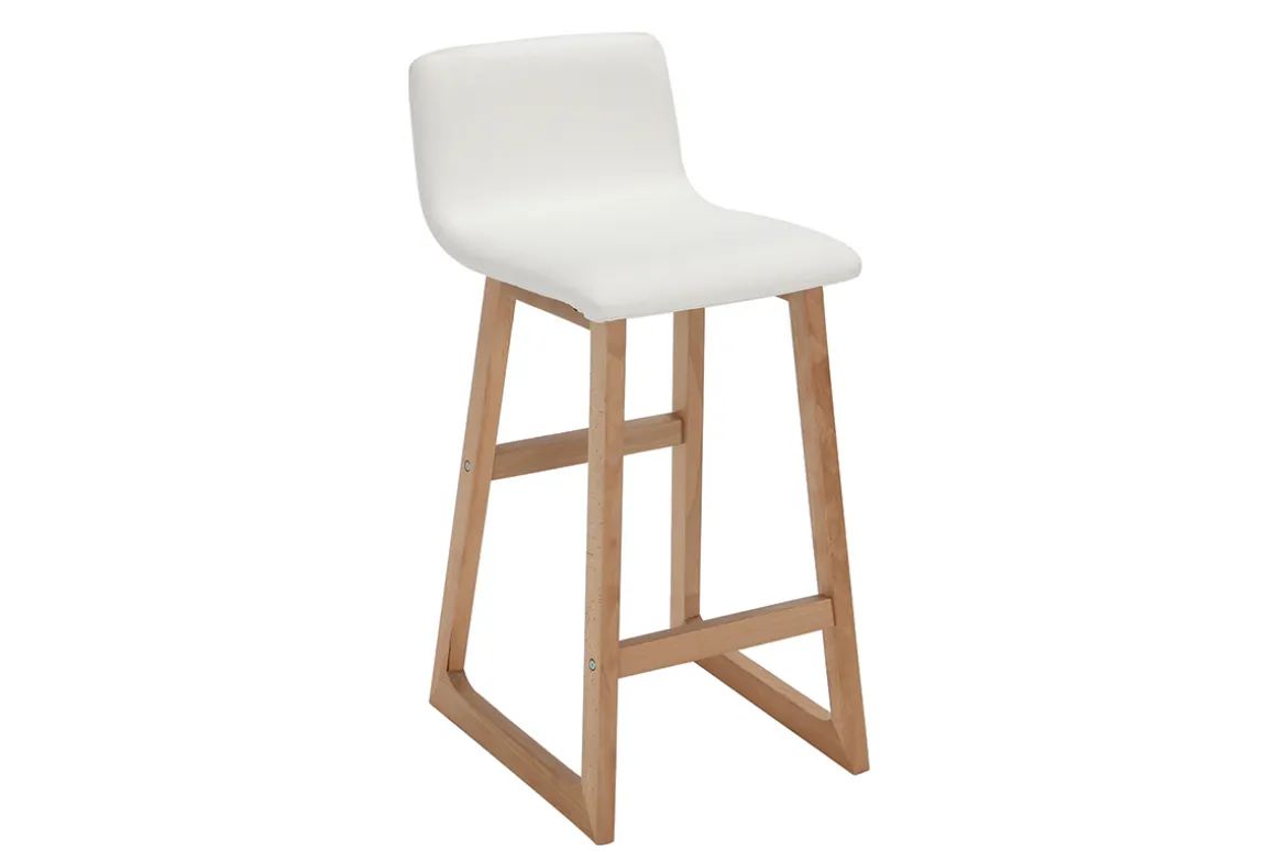 Fashion Miliboo Taburetes de bar madera clara y PU blanco lote de 2 OSAKA