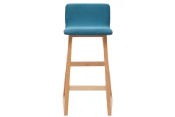 Flash Sale Miliboo Taburetes de bar madera clara y tejido azul petróleo lote de 2 OSAKA
