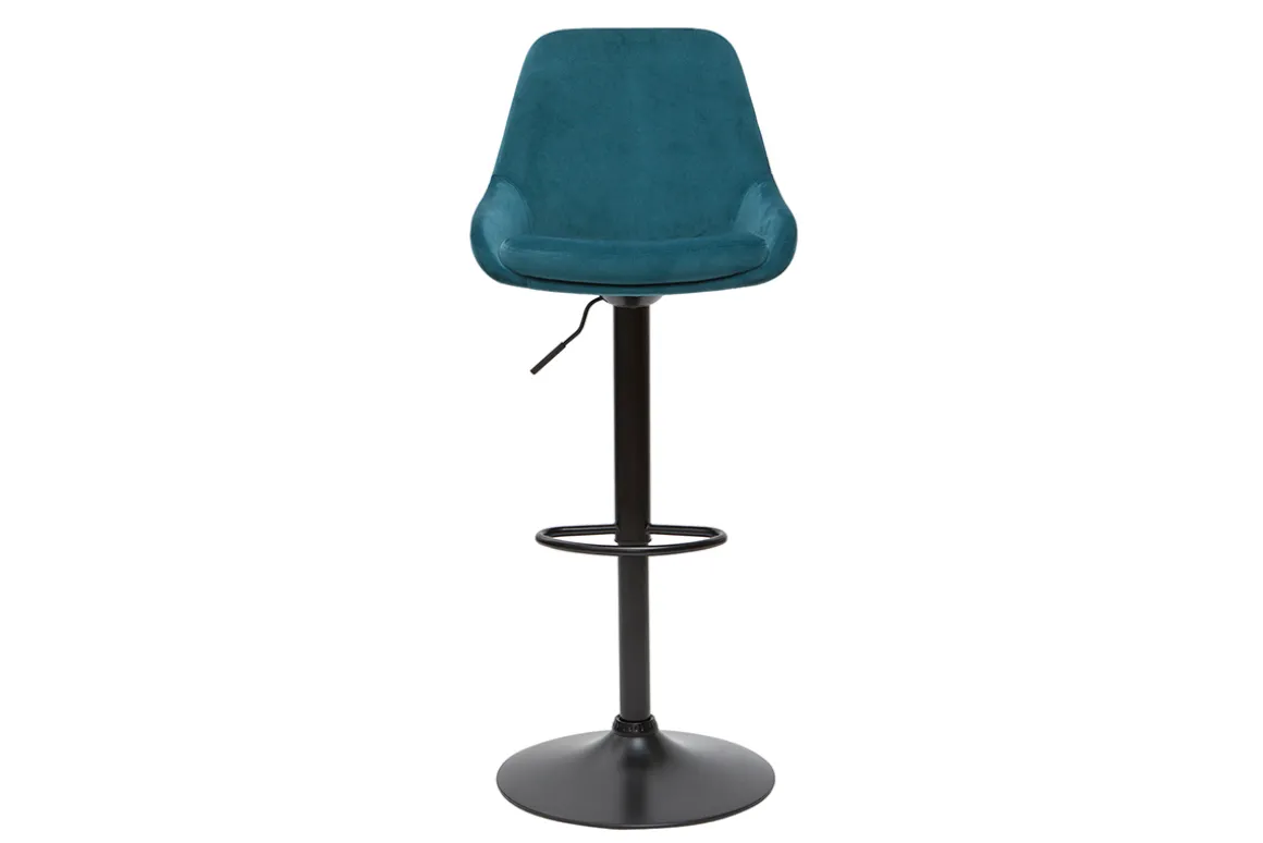 Clearance Miliboo Taburetes de bar moderno regulables terciopelo azul petróleo (lote de 2) HOLO