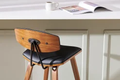 Cheap Miliboo Taburetes de bar moderno negro y madera oscura A69 cm (lote de 2) VASCO