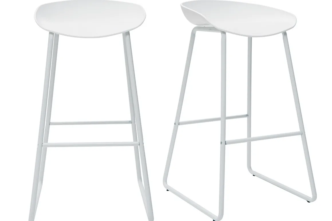 Shop Miliboo Taburetes de bar modernos blancos con patas en metal (lote de 2) PEBBLE
