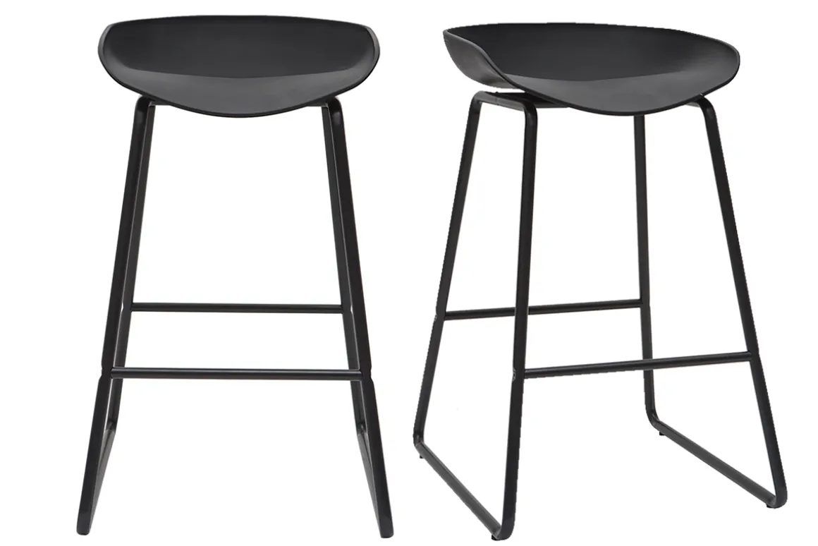 Cheap Miliboo Taburetes de bar modernos negros con patas en metal 65 cm (lote de 2) PEBBLE