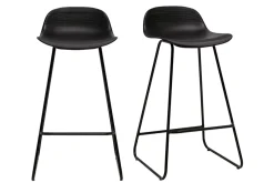 Hot Miliboo Taburetes de bar negro y pie negro A65 cm (lote de 2) ELLA