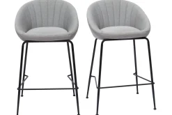 Best Sale Miliboo Taburetes de bar tejido gris claro 65 cm (lote de 2) SHERU