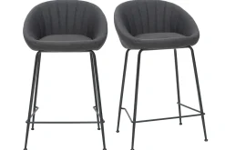 Flash Sale Miliboo Taburetes de bar tejido gris oscuro 65 cm (lote de 2) SHERU