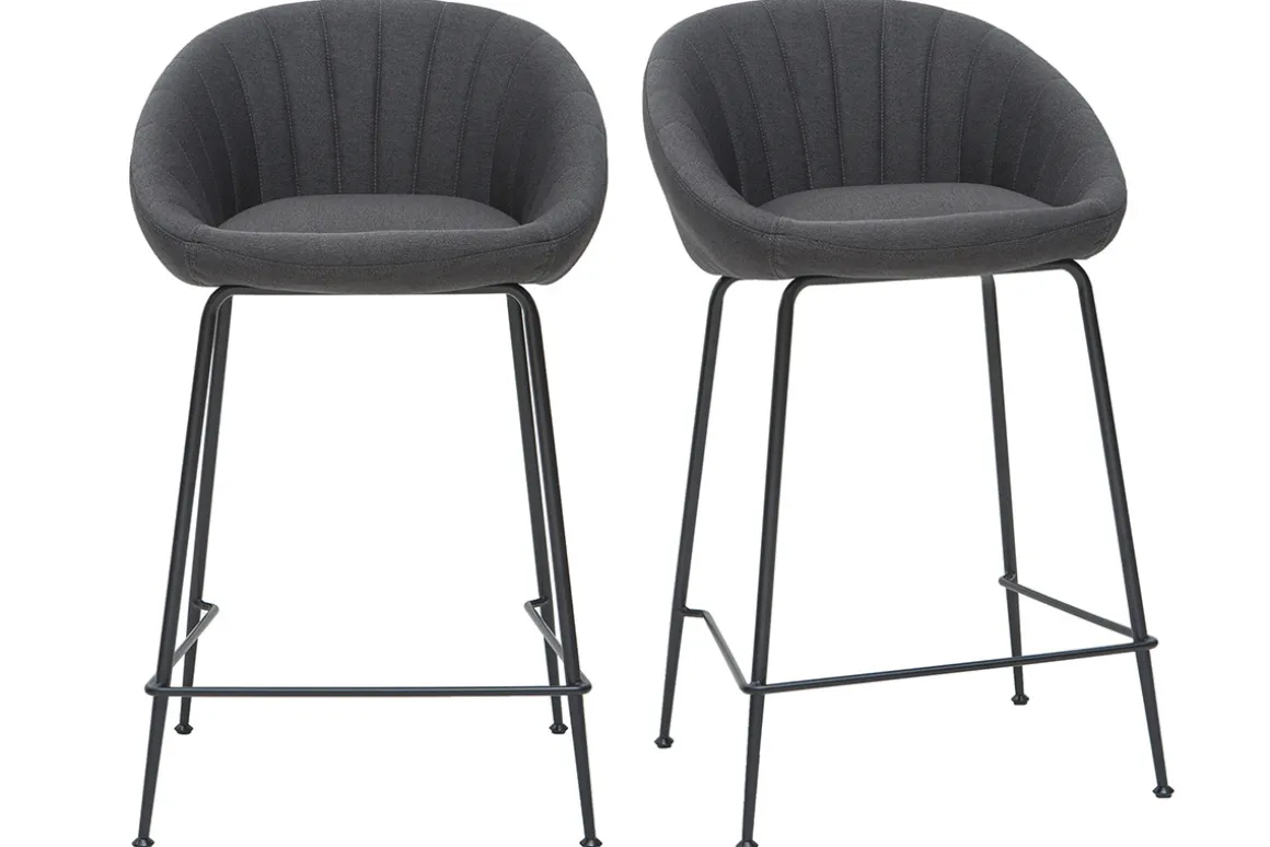 Flash Sale Miliboo Taburetes de bar tejido gris oscuro 65 cm (lote de 2) SHERU