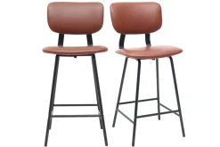 Flash Sale Miliboo Taburetes de bar vintage marrón claro con patas en metal 65cm (lote de 2) LAB