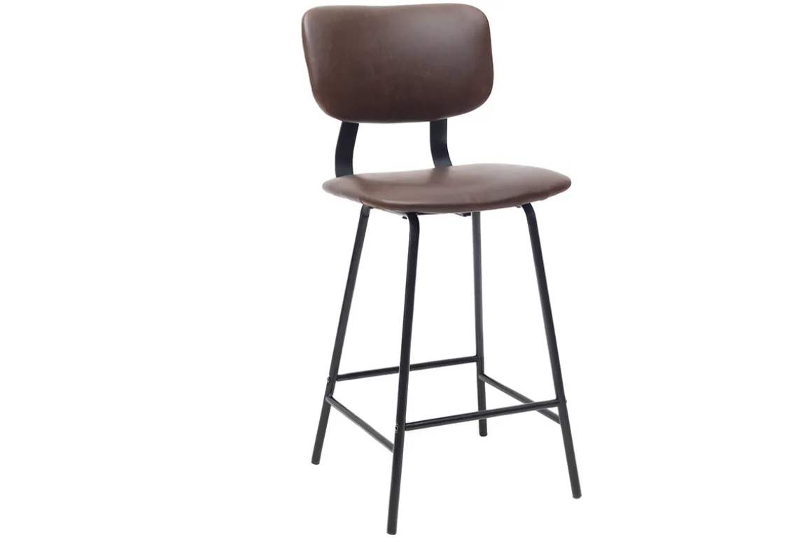 Fashion Miliboo Taburetes de bar vintage marrón con patas en metal 65cm (lote de 2) LAB