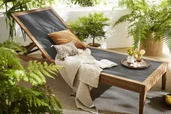 Discount Miliboo Tumbona gris oscuro y madera maciza NAVEEN